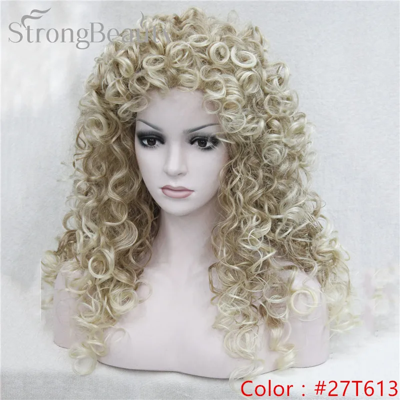 Сильная красота синтетические волосы длинные вьющиеся блонд коричневый черный парики Косплей парики для женщин