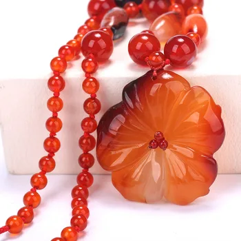 

Hot Natural stone Beads Necklaces Pendants Statement Red Agate Flower Long Necklace Women Jewelry Collares Sweater Chain Gift