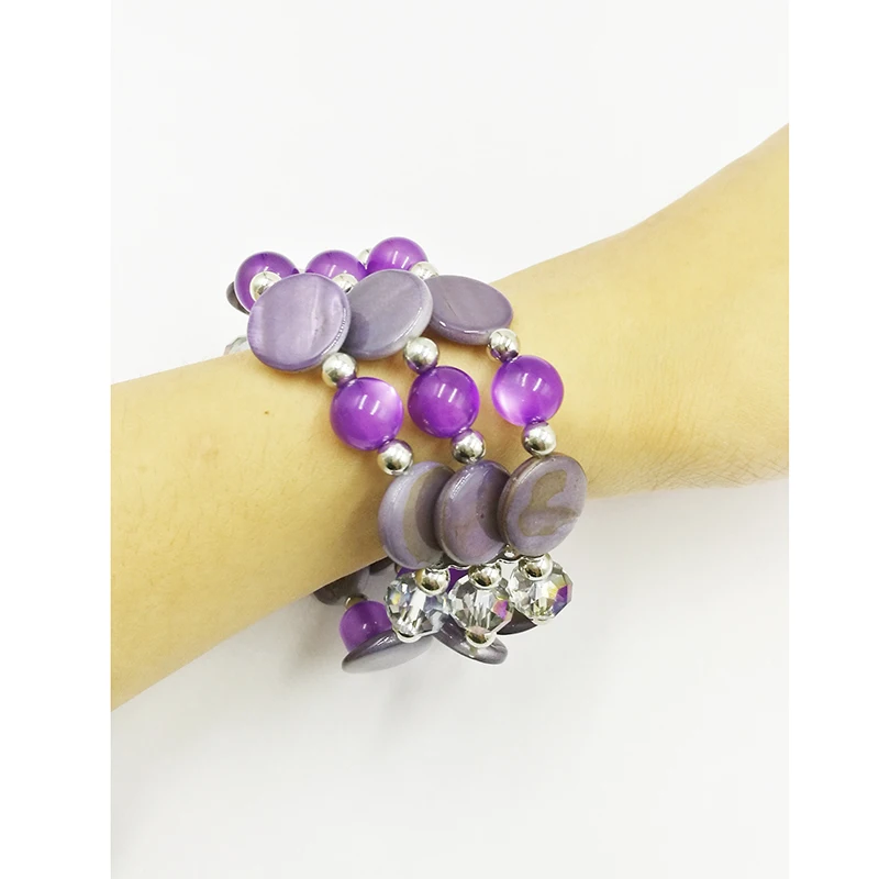 Подарок на день рождения для девочек, браслет в виде ракушки в стиле бохо, фиолетовый цвет, многослойный эластичный браслет для женщин, ювелирные изделия