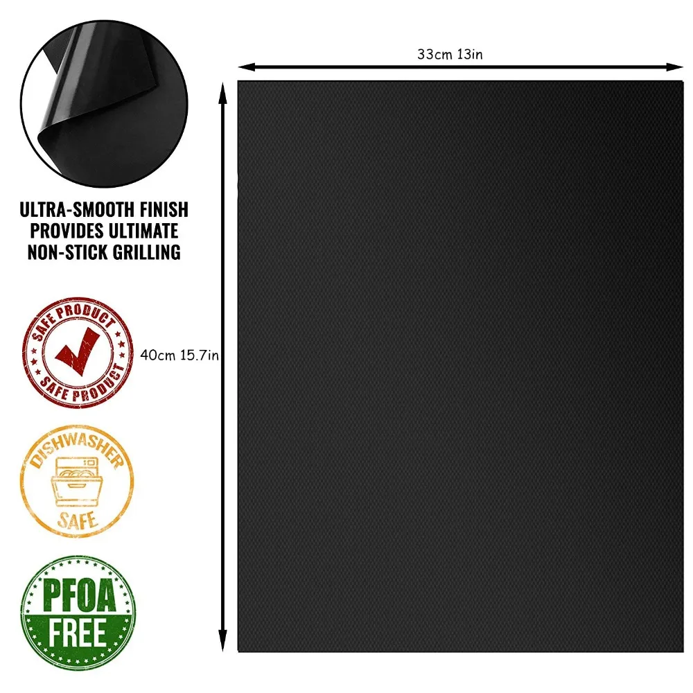 LMETJMA Grill Mat Set Reusable Non-Stick BBQ Grill Mats With Silicone BBQ Basting Brush BPA FREE Accessories KC0235