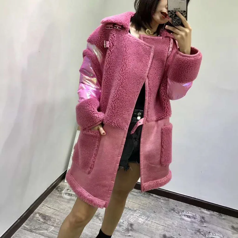 High quality wool blends coat real price new synthetic fur women winter patchwork duck down jacket thick warm female parka