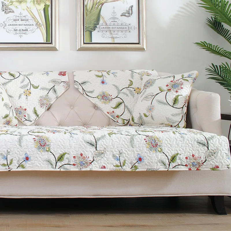 

1PC Pastoral Style Corner Sofa Cover Cotton Slip-resistant Sofa Towel Quilting Furniture Covers Accept Customize