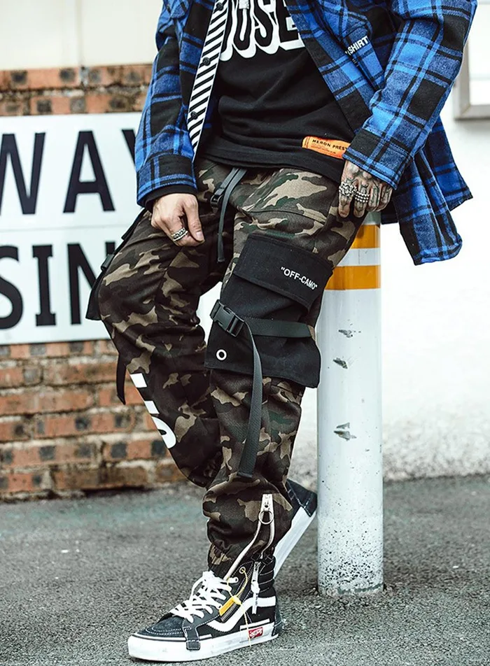 Хип Уличная Для Мужчин's джоггеры с камуфляжным принтом брюки для девочек 2019 мужчин ленты хлопок брюки карго мотобрюки эластичный пояс