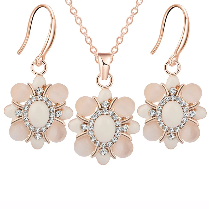 

CBO11 Fashion bride suit opal flower mosaic crystal necklace earring set