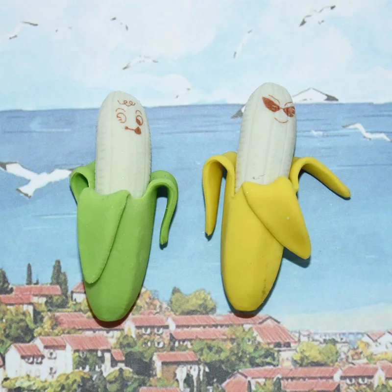 

4 pieces of cute banana fruit style rubber pencil eraser student stationery school supplies material Escolar