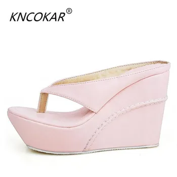 

KNCOKAR2018 Plus size summer sandals platform flip flops flip-flop ultra high heels wedges slippers women's shoes