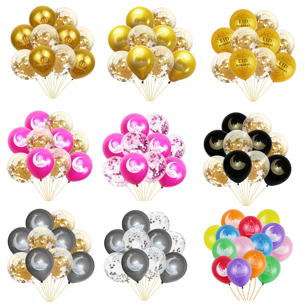 

10pcs/set Mixed Gold EID MUBARAK Balloons Ramadan Decoration Eid Silver Ballon Helium For Muslim Eid For Party Air Ball