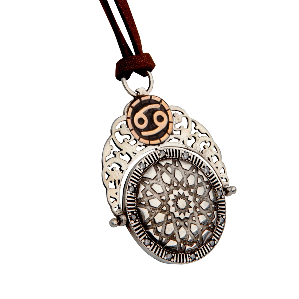 

BiggDesign Zircon Stone 925 Sterling Silver Bronze Pendant Brown Rope Horoscope Necklace - Cancer