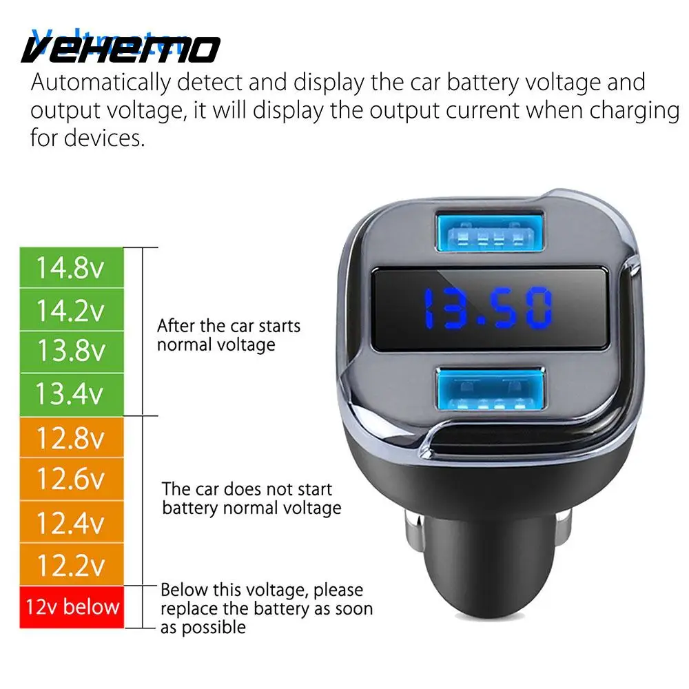 Vehemo 12-24 V Usb-ladegerät Ladeadapter GPS Auto-ladegerät Protable Premium Voltmeter