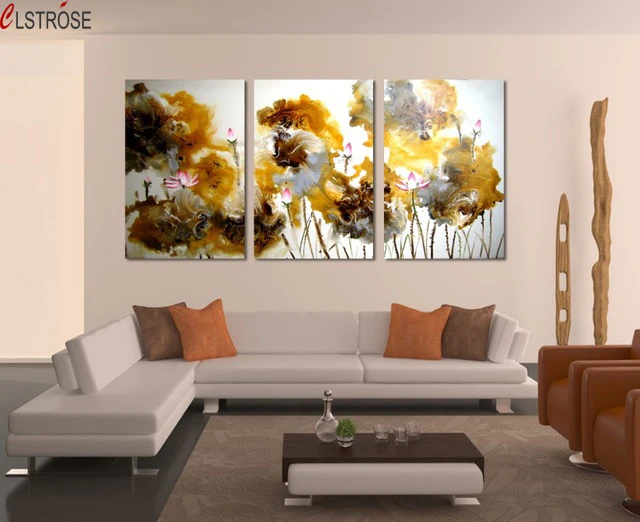 

CLSTROSE Chinese Ink Art Contemporary Canvas Prints Flower Painting 3 Piece Canvas Wall Art Paintings Living Room Painting
