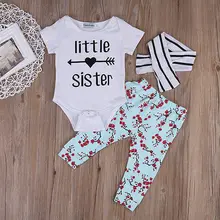 2017 Cute Newborn Baby Girls Clothes Jumpsuit Romper Playsuit Pants Headband Clothes Set 2Psc