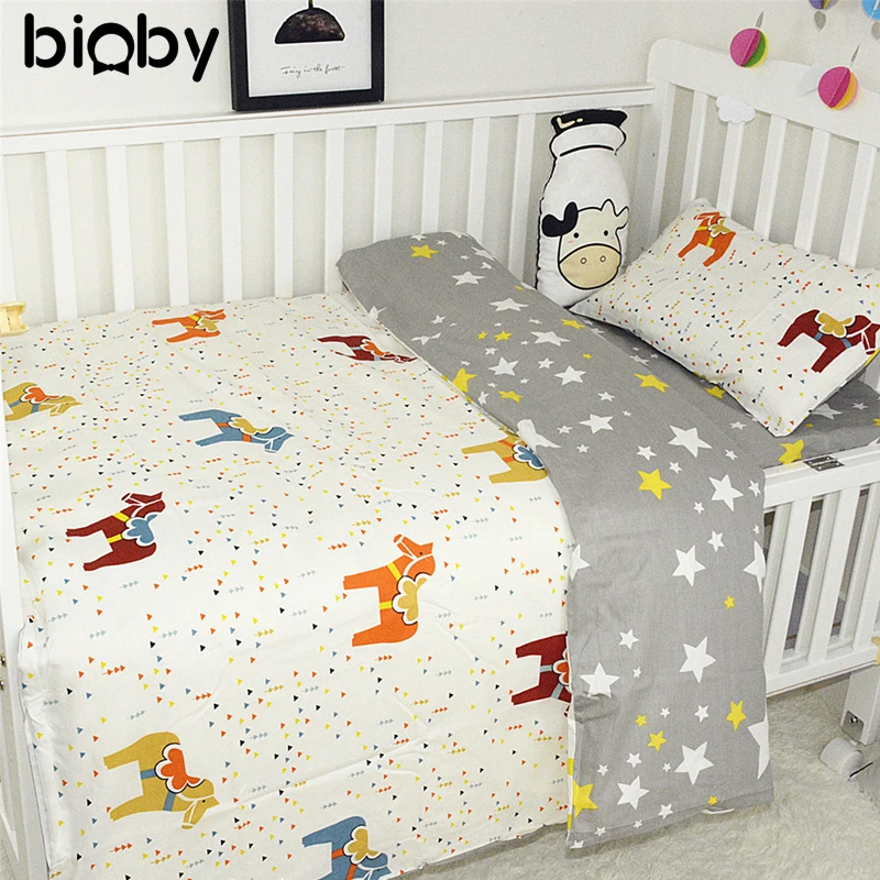 

3PCS Baby Nursery Bedding Set Reversible Duvet Cover + Flat Sheet + Pillowcase Baby Kid Infant Safe Sleeping Bedding Sets