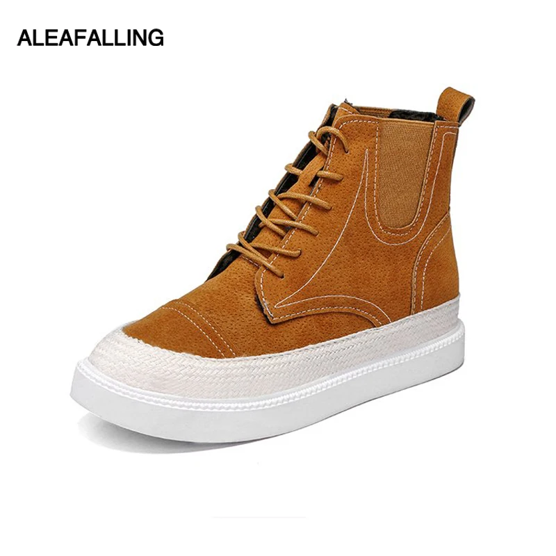 

Aleafalling Women Boots Ankle Lace Up Motorcycle Shoes Girl's Sewing Flock Warm Elastic Winter Autumn Mature Boots WBT245
