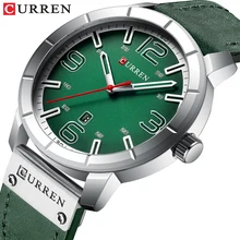 Luxo CURREN Novos Homens Relógio Criativo Rosto Verde Pulseira de Couro Quartz Relógio de Pulso Moda Esporte Data de Exibição do Relógio À Prova D' Água(China)