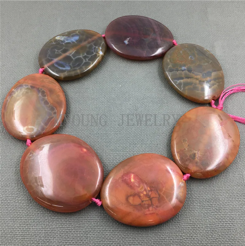 MY1249 Large Dragon Veins Agates Brown Pink Variegated Thick Flat Oval Slice Slab Beads Pendant Necklace Jewelry Making