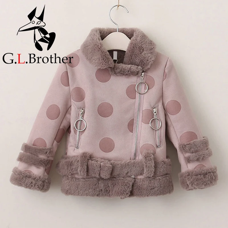 

2-8Years Kids Parkas With Suede Winter Girls Jackets Thick Clothes Baby Girl Outerwear Coat Polka Dot Children Casual Jacket D68