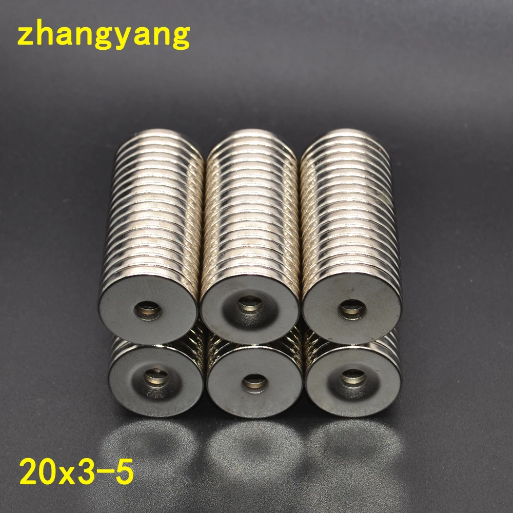 

10pcs 20mm x 3mm Hole 5mm Strong Ring Round Magnets 20*3 20x3 Rare Earth Neodymium Circular Permanent countersunk Magnet 20*3-5