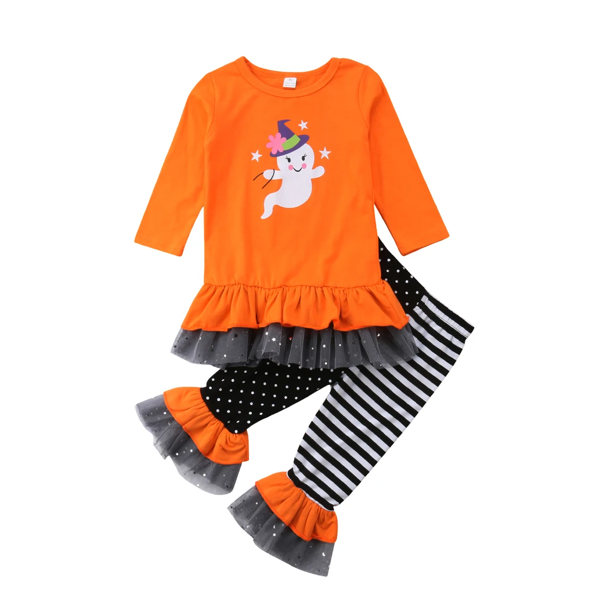 Halloween Girls Clothes Long Sleeve Cotton Tutu Dress Shirt +Pants 2PCS Toddler Kids Baby