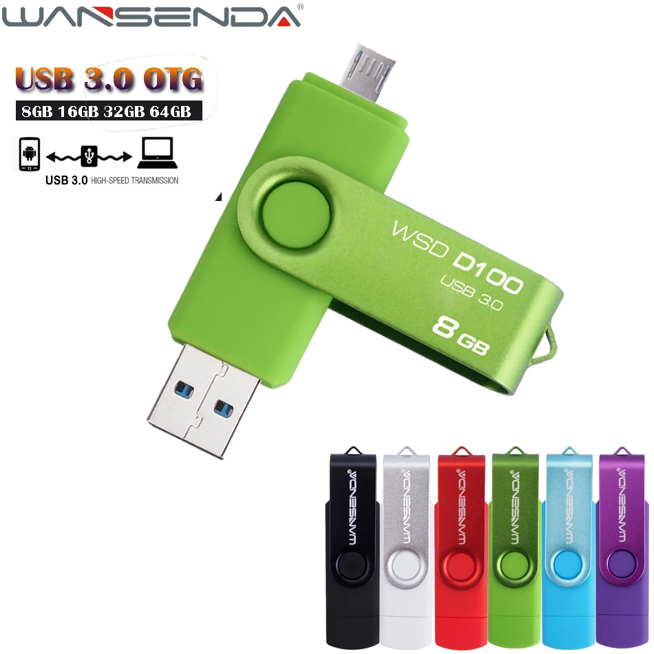 WANSENDA USB 3.0 Metal Rotatable OTG USB Flash Drive Pen Drive 8gb 16gb 32gb 64gb 128gb Smart Pendrive USB Stick Retail Package