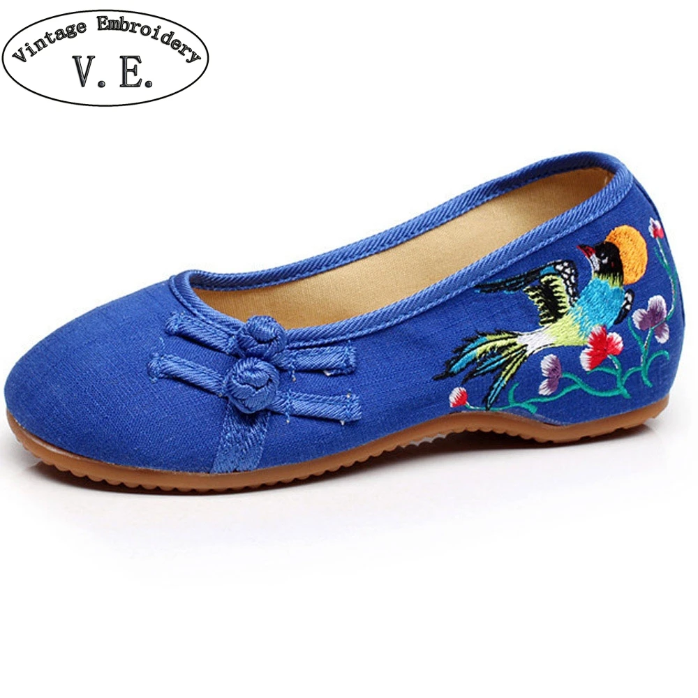 Chinese Women Shoes Flats Slip On Cotton Birds Embroidery Comfortable