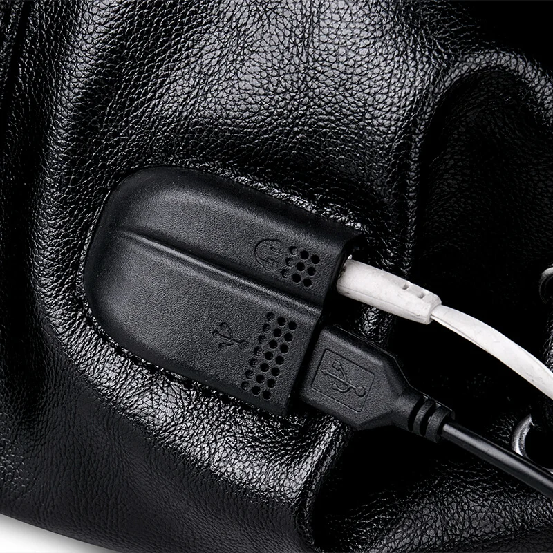 Рюкзак с USB зарядным портом однотонный высококачественный кожаный рюкзак