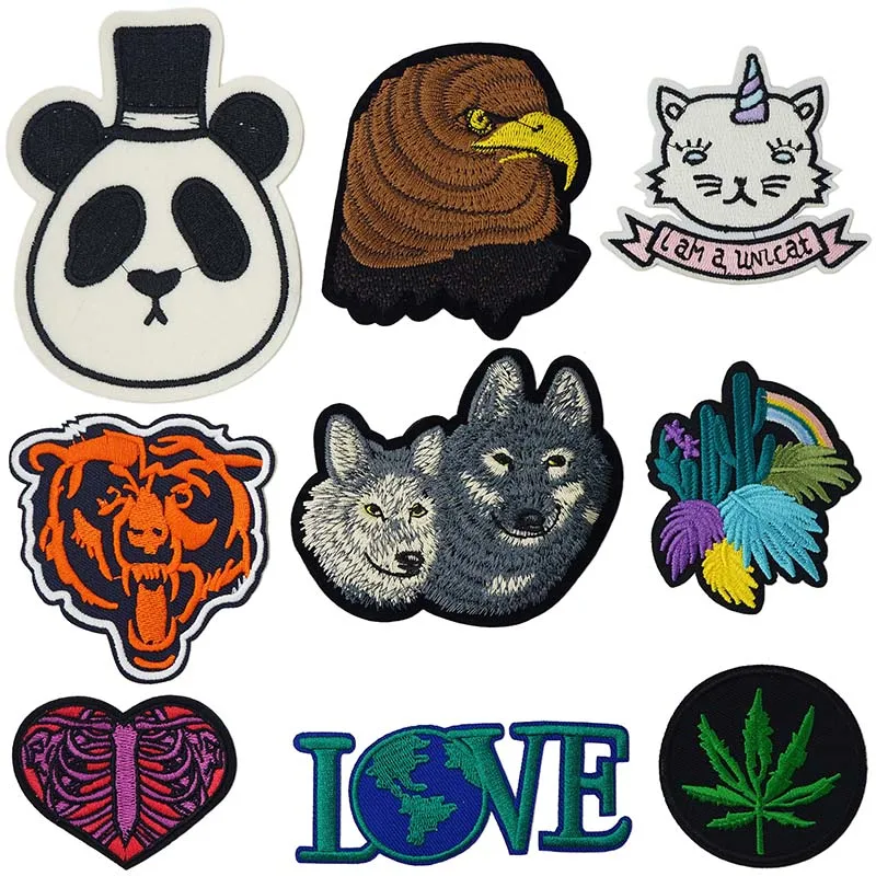 

Panda Eagle Earth Leaf Big Iron On Patches Sewing Embroidered Applique for Jacket Clothes Stickers Badge DIY Apparel Accessories