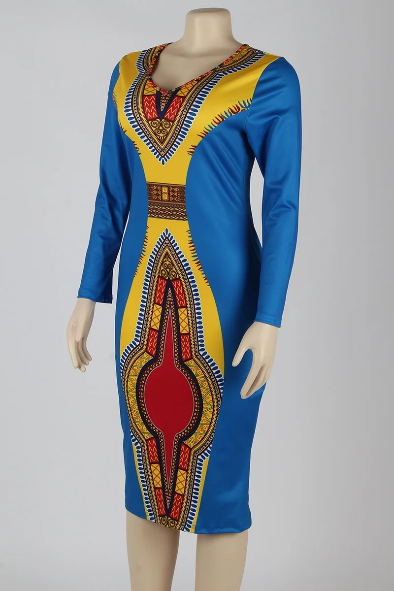Kostlich Autumn Dress Women 2017 African Tribes Retro Print Dress O-Neck Long Sleeve Womens Clothing Vintage Bodycon Dresses (10)