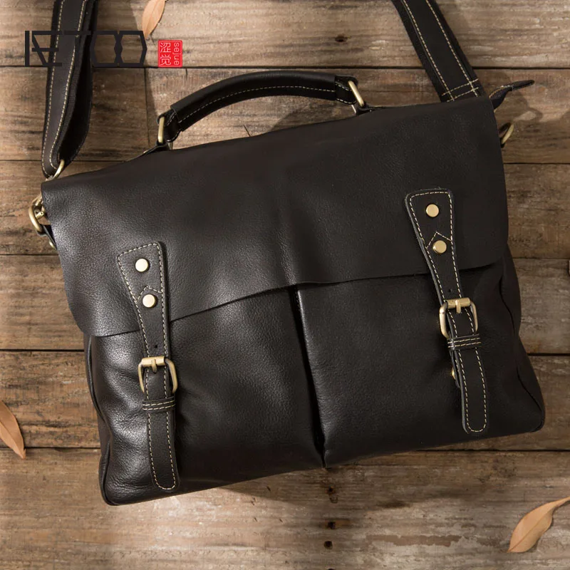 

AETOO Handmade first layer of leather men bag shoulder bag retro simple cross section handbag casual briefcase