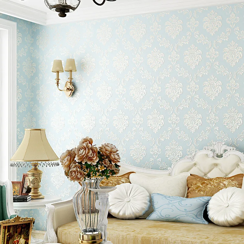Non - woven fabric European - style 3d pressure wall paper Damascus living room bedroom TV background wallpaper papel de parede