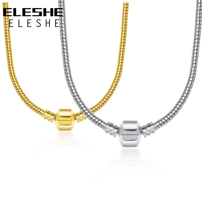 ELESHE 44CM European Gold&Silver Color Bead Charm Fit Pendant Necklace Snake Chain Necklace Original Jewelry Necklace For Women