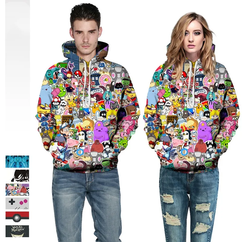 

6 Style Cartoon Adventure Time Hoody Sweatshirts Men's 3d Hoodies Print Ink Skulls and Dragon Hooded Tracksuit Thin Pullovers