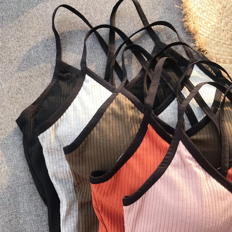 Girls Crossed Straps Short Camis Tops With Seperated Bra Women Padding Tanks Crop Tops For Female