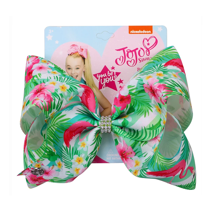 8 дюймов Jojo банты для девочек Jojo Siwa большие Фламинго напечатанные банты для волос для девочек с зажимами бант ручной работы аксессуары для волос - Цвет: 3