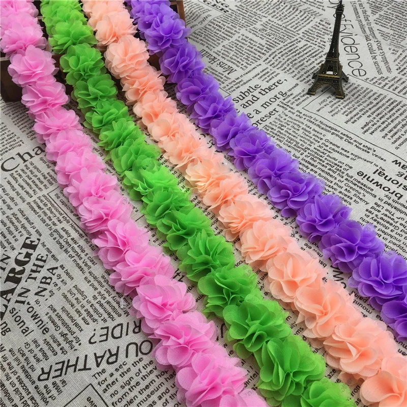 1Yard 12 colors Flower 3D Chiffon Lace Trim Ribbon Fabric for Applique Sewing Wedding Dress Decoration Accessories Supplies 5cm