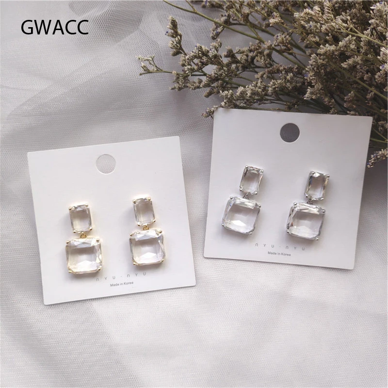 

GWACC 2019 NEW Design Square Transparent Crystal Drop Earrings For Women Fashion Chic Minimalist Earrings Trendy Jewelry Female