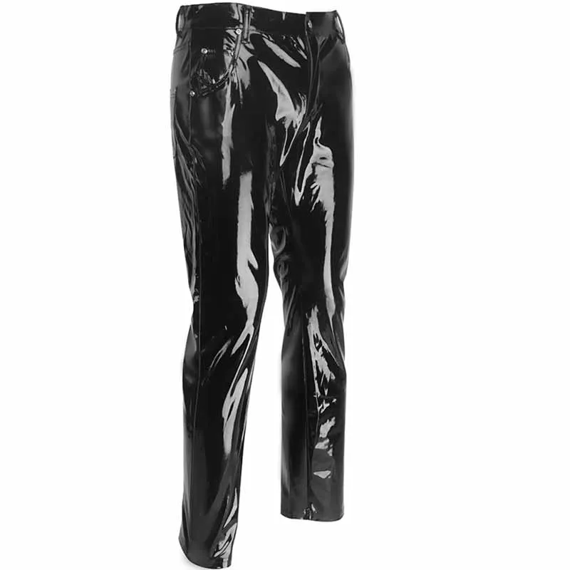 Punk Style Gothic Man Pants Sexy Wetlook Latex Vinyl Zipper Trousers Men Fashion Faux Leather Pole Dance Gay Fetish Pantalones Hombre (1)