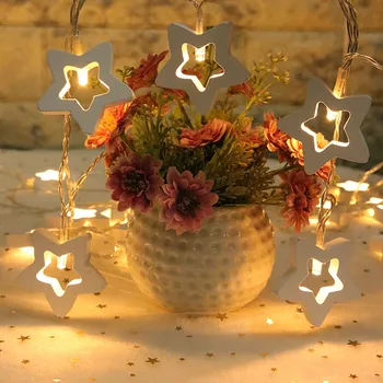 

Christmas Wooden star LED String fairy Lights outdoor For home Romantic Valentine's Day Birthday Wedding Party Decoration