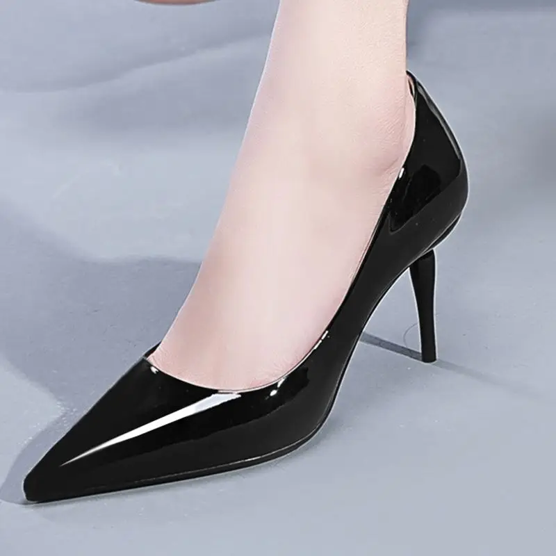 ALLBITEFO brand genuine leather super high heel shoes new pointed toe women heels spring autumn comfortable shallow woman shoes