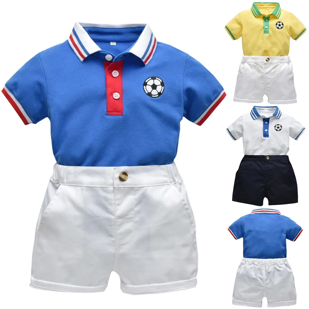 

Kids Child Toddler Baby Boys Gentleman Sets Striped Football T-Shirt Tops+Solid Shorts Outfits Suit 6 Months to 5Years birthday
