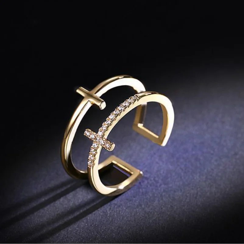 

Blessing-Korean Double-layer Ring Rhinestone Cross Index Finger Ring Fashion Opening Accessories Women's Personalized Jewelry