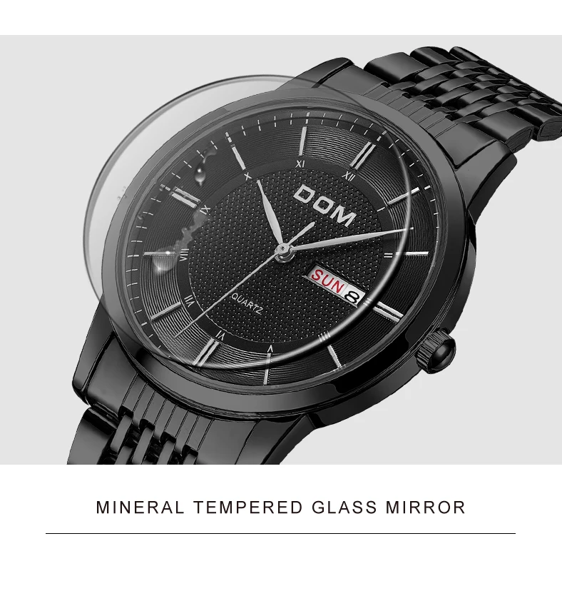 DOM Модные кварцевые часы для мужчин люксовый бренд водонепроницаемый кожаный ремешок мужские наручные часы Relogio Masculino мужские часы