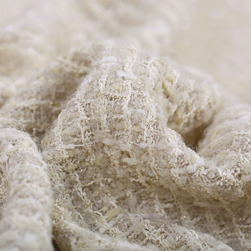 

145CM Wide 400G/M Weight Knitted Tweed Soft Beige Acrylic 60% Wool Polyester Fabric for Autumn Spring Dress Coat Jacket DE663