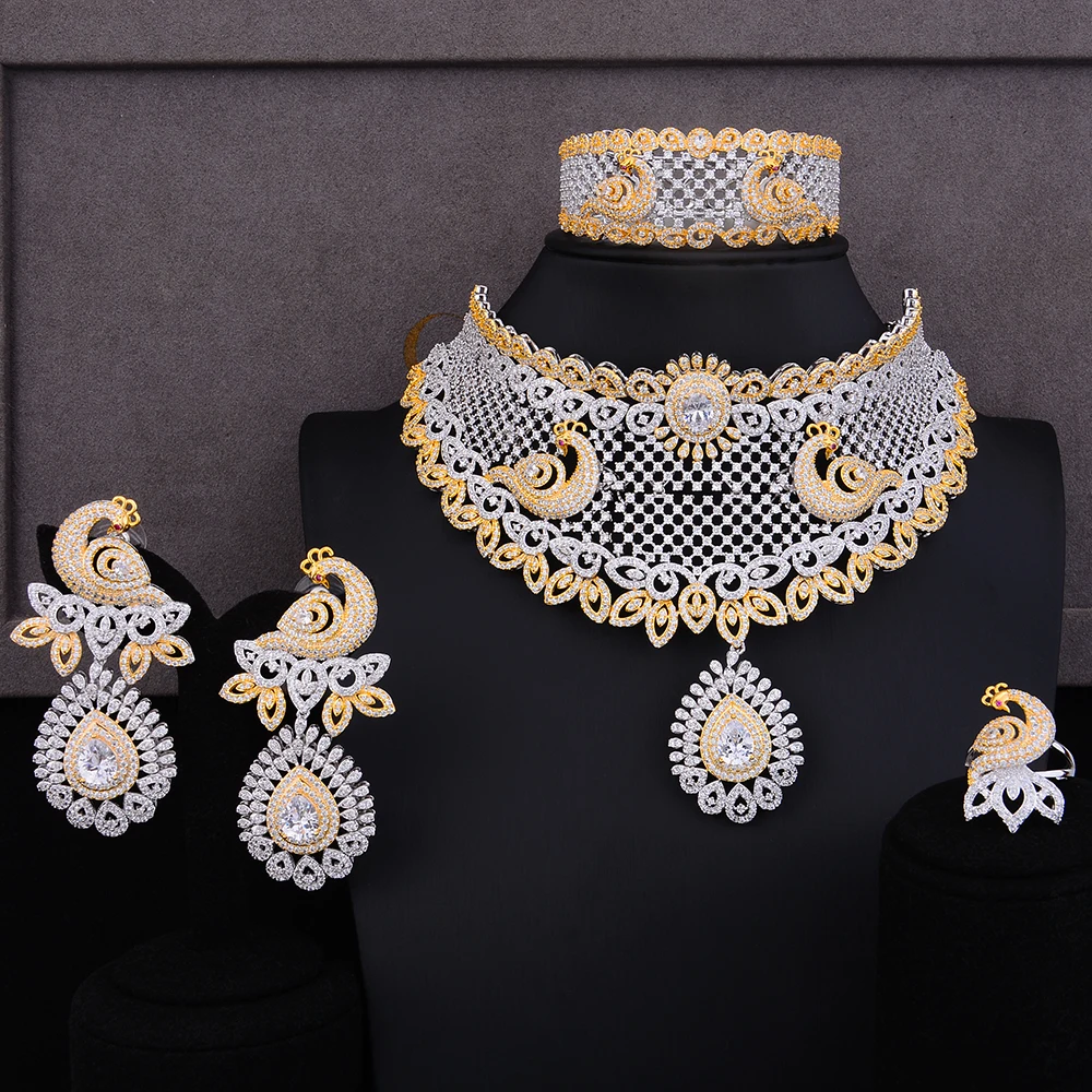 

GODKI Luxury Phoenix Tassel Drps Statement Choker Jewelry set For Women Wedding African Cubic Zircon CZ Dubai Bridal Jewelry
