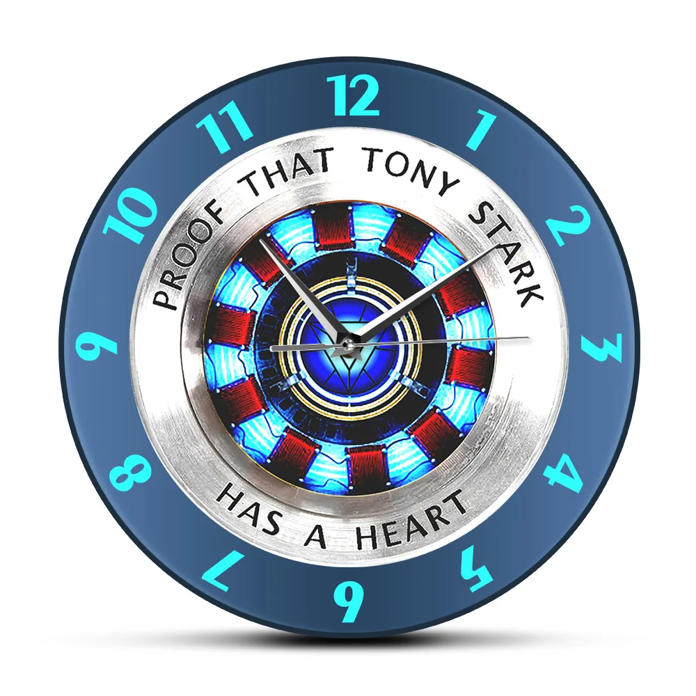 

Proof That Tony Stark Has A Heart Arc Reactor Wall Clock Superhero Modern Hanging Wall Watch Movie Timepiece Home Decor Wall Art