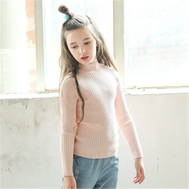 2017 Kids Knit Sweater For Girls Turtleneck Cotton Children Sweater
