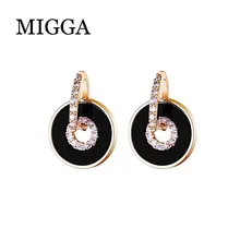 MIGGA изысканные черные круглые серьги-гвоздики с подвеской для женщин золотого цвета микро украшенное кубическими камнями циркония шпильки ювелирные изделия