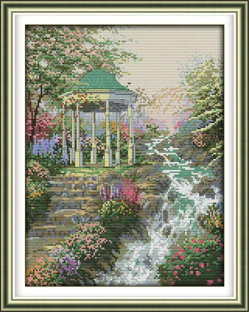 

Joy Sunday The beautiful stream gurgling in garden DMC threads Cross Stitch Kits printed Cross-stitch set Embroidery Needlework