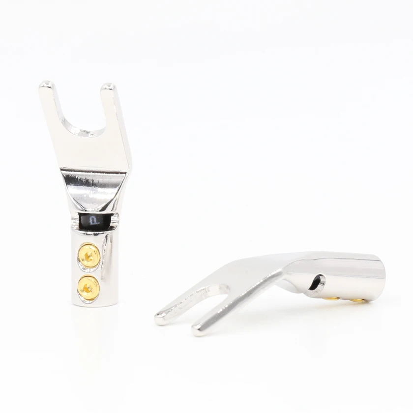 

Free shipping 8Pcs pure Copper Rhodium Plated Speaker Cable Spade Terminal Y Connector Plug