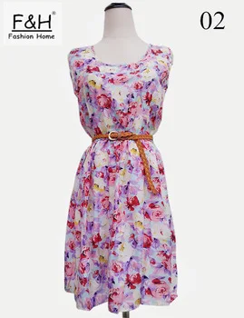 F&H 2017 Spring Hot Women Casual Style Beach Dress + Belt Flower Prints Vestidos Women