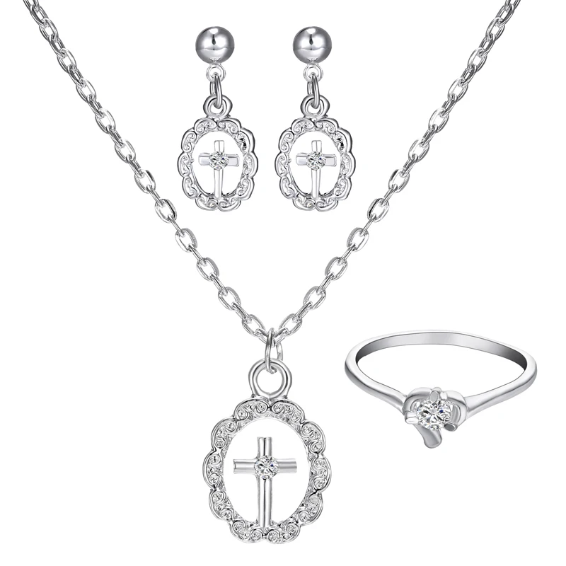 Комплект из колье серёг и кольца серебристого цвета|earrings dance|earring shelfearrings bulk |